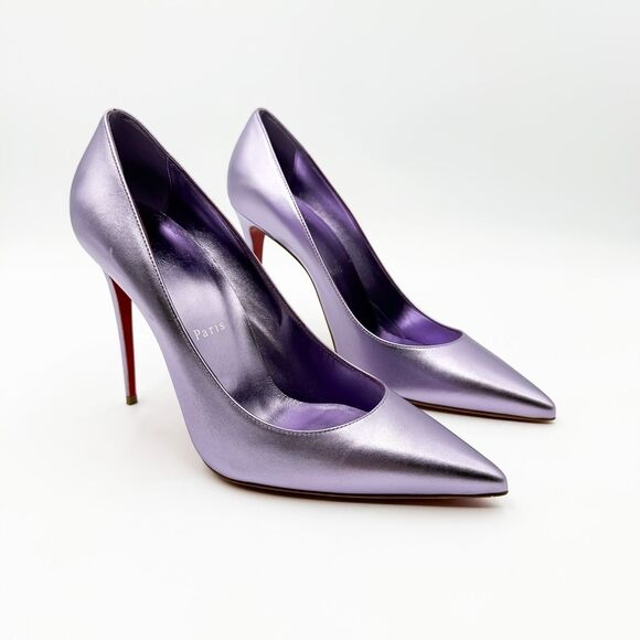 Christian Louboutin Kate 100 Metallic Leather Purple Heels EU 40 US 10 Pumps - Picture 2 of 13